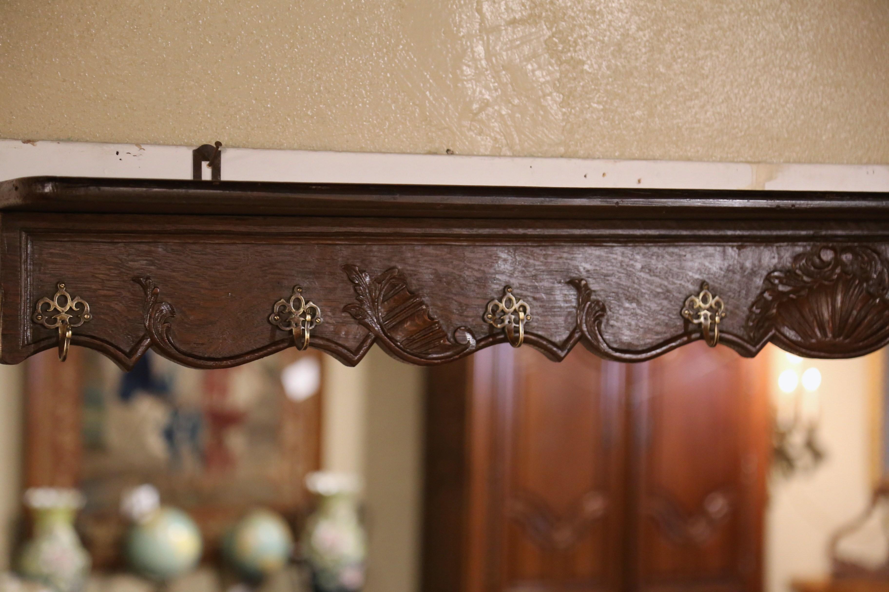 19th Century French Louis XV Carved Oak Wall Hanging Shelf from Normandy In Excellent Condition For Sale In Dallas, TX