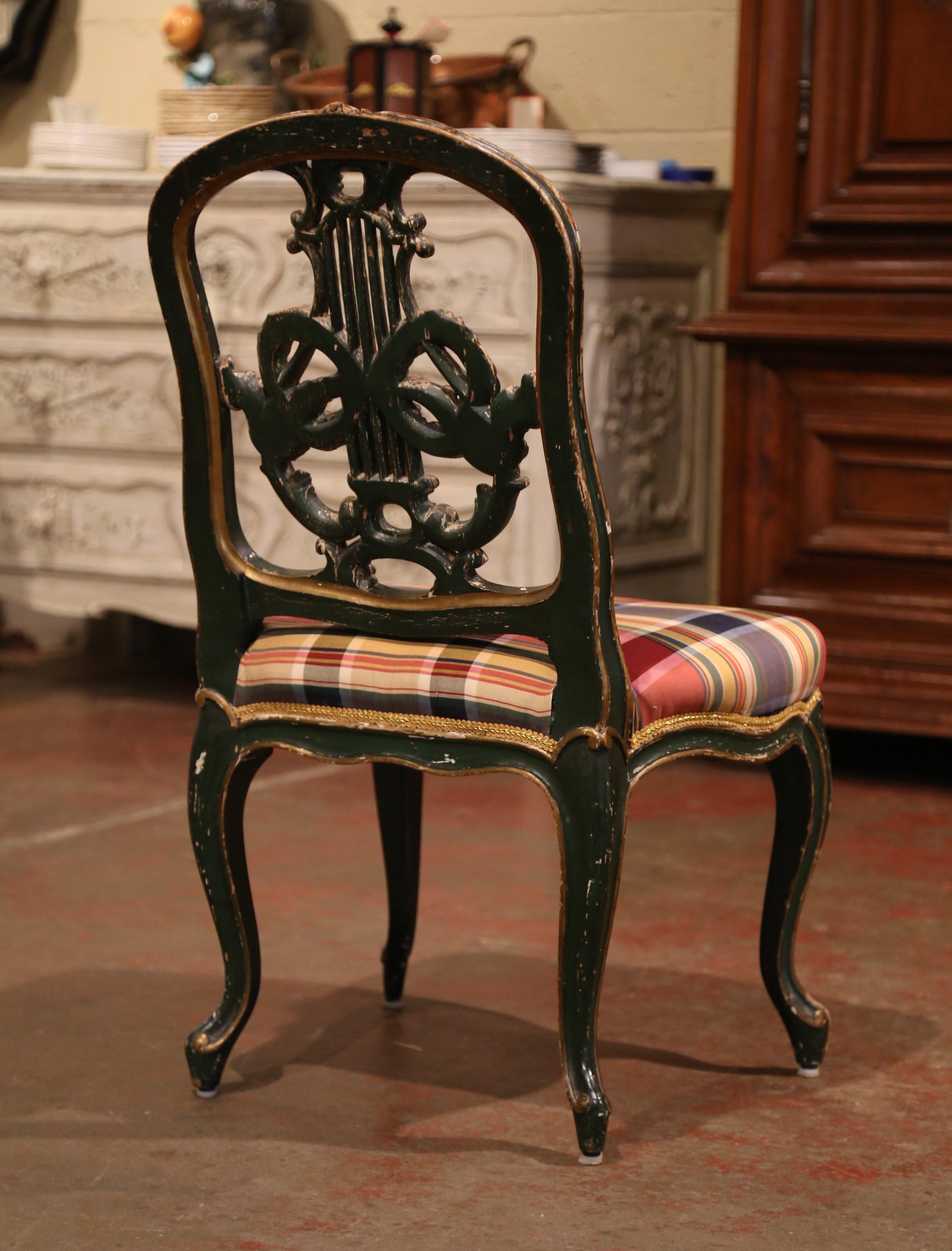 19th Century French Louis XV Carved Green Painted and Gilt Vanity Lady Chair For Sale 3