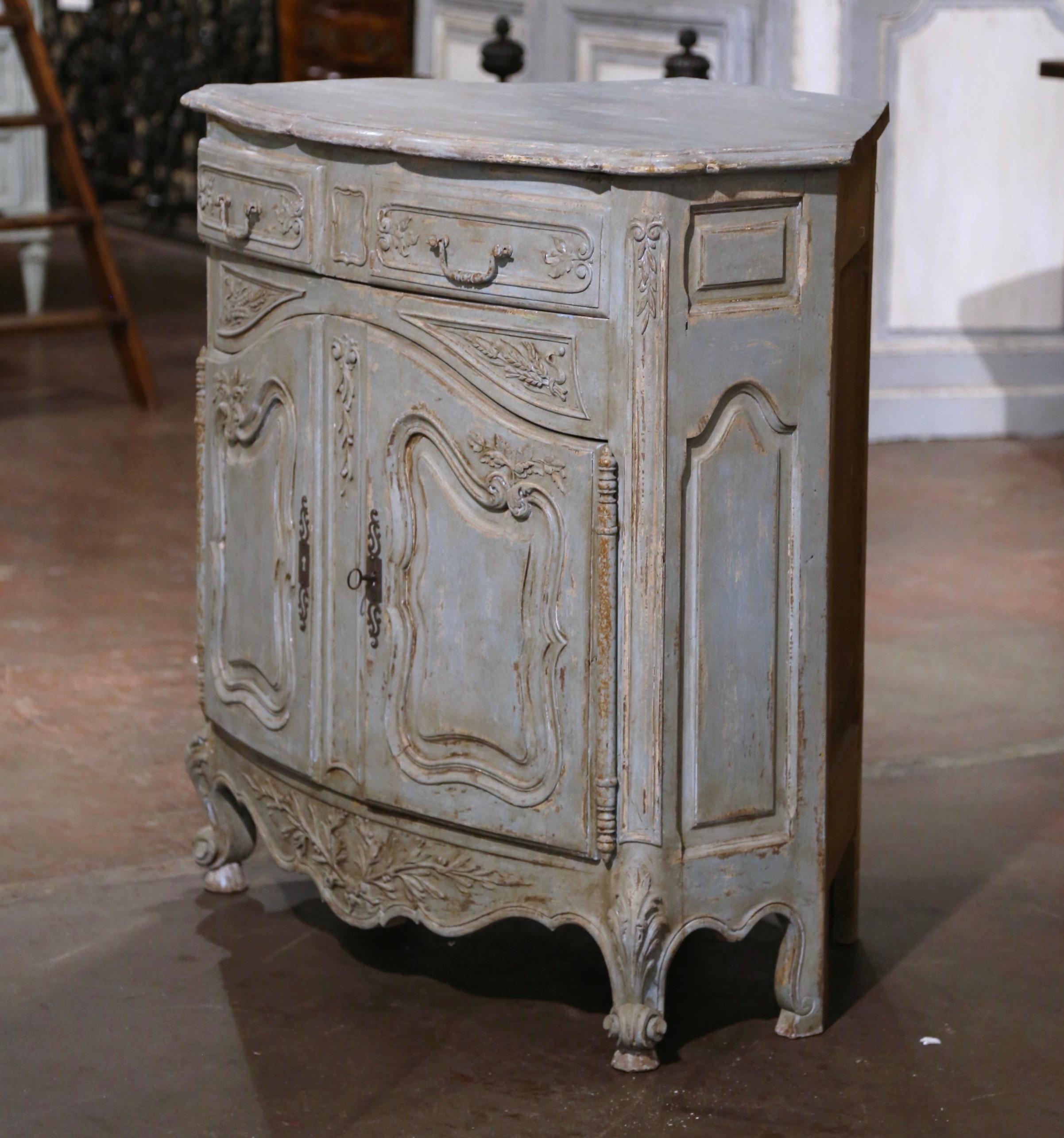 19th Century French Louis XV Carved Painted Corner Cabinet from Provence For Sale 5