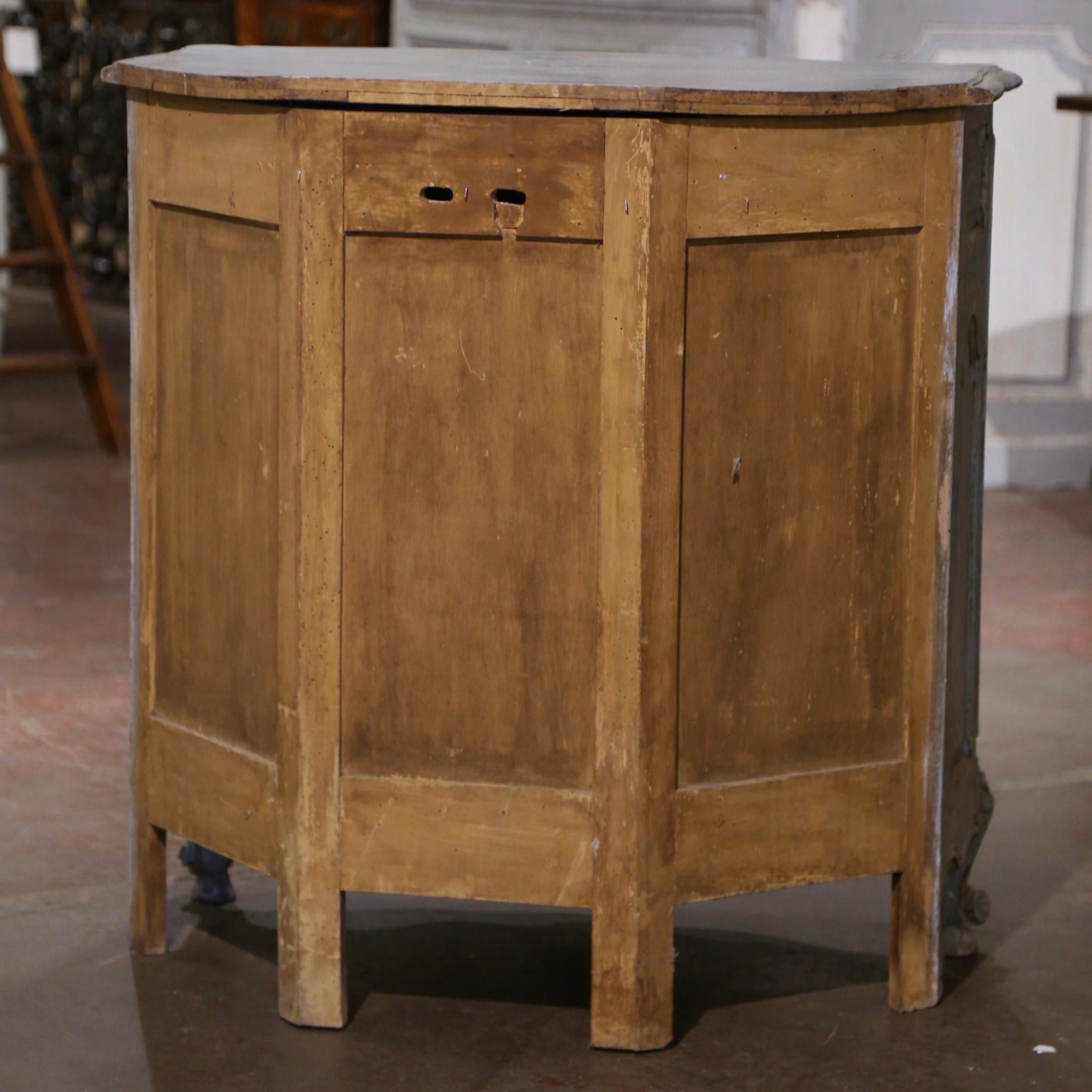 19th Century French Louis XV Carved Painted Corner Cabinet from Provence For Sale 6