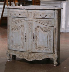 19th Century French Louis XV Carved Painted Corner Cabinet from Provence
