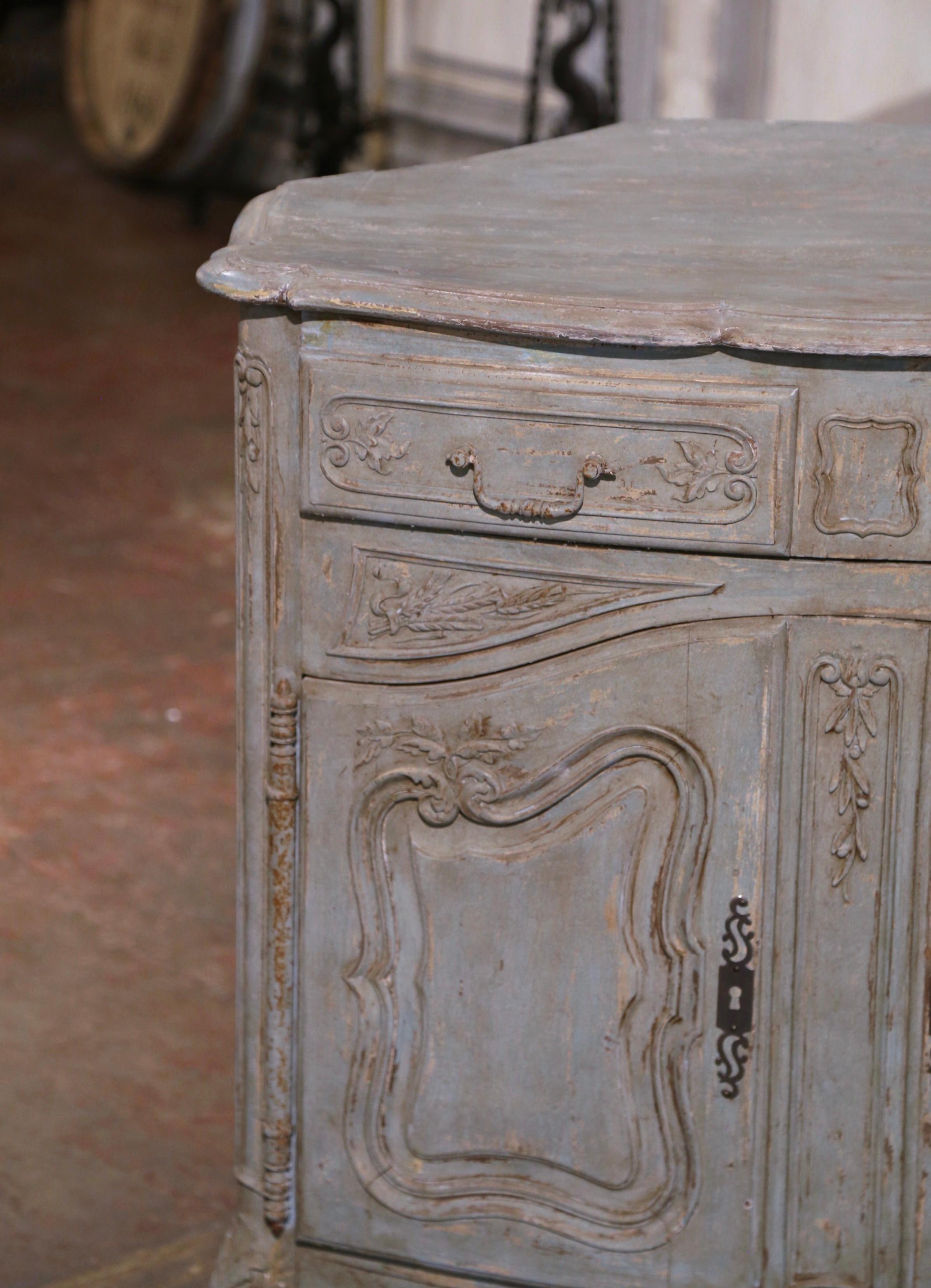 Hand-Carved 19th Century French Louis XV Carved Painted Corner Cabinet from Provence For Sale