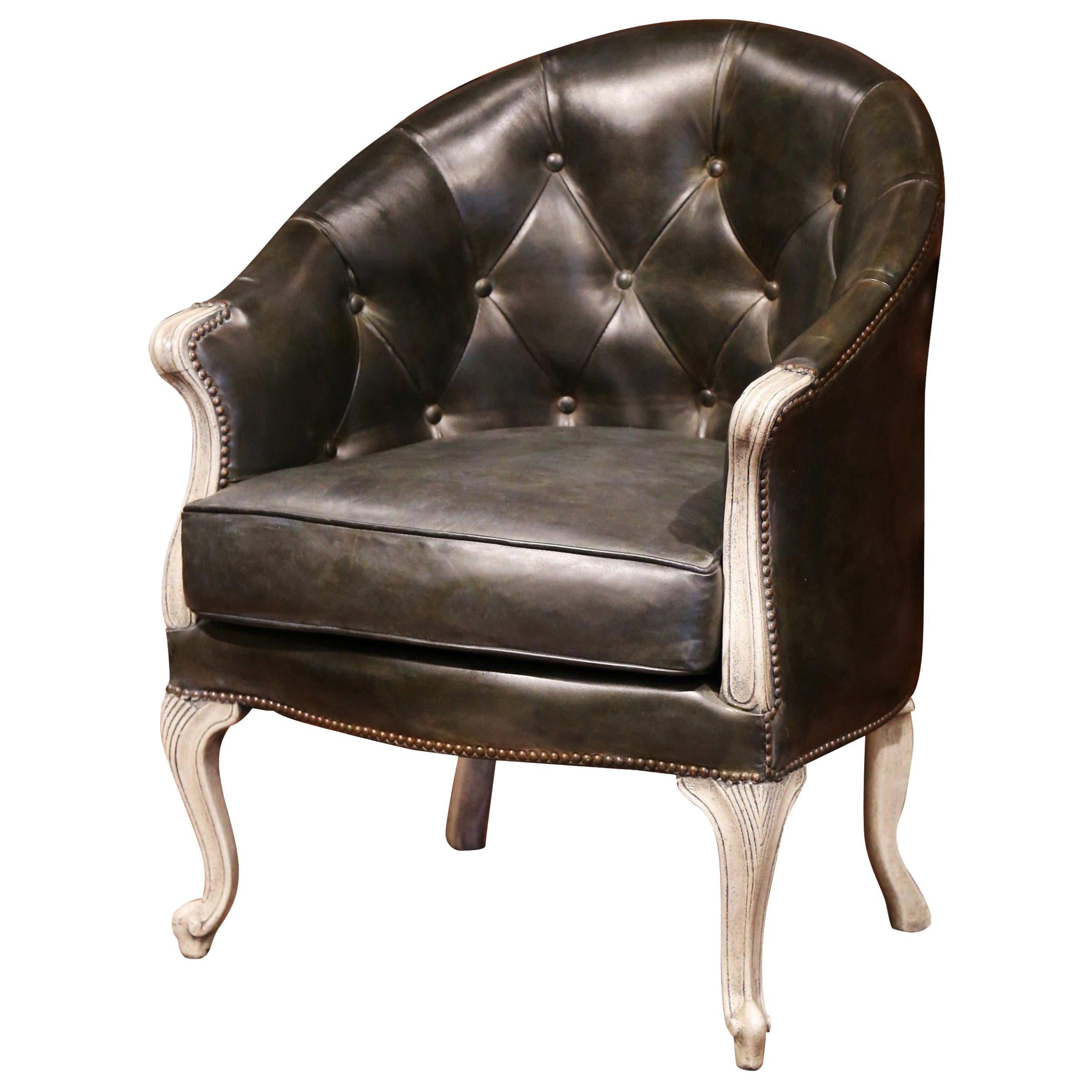 Complete your living room, study or office with this comfortable, Louis XV style armchair. Crafted in France circa 1870, the large chair stands on cabriole legs over a rounded, tapered back. The unique, accent chair is upholstered with a thick,