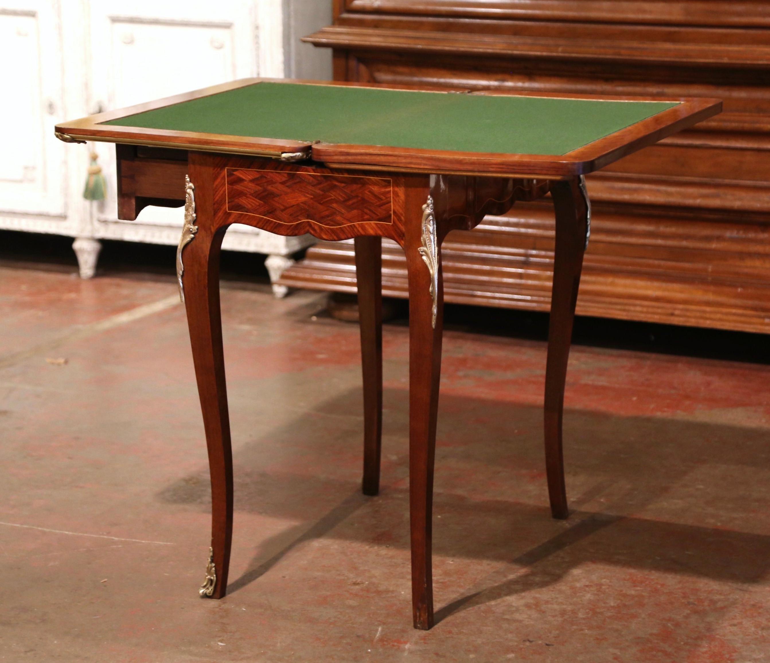 19th Century French Louis XV Carved Rosewood and Felt Flip Top Game Table 6