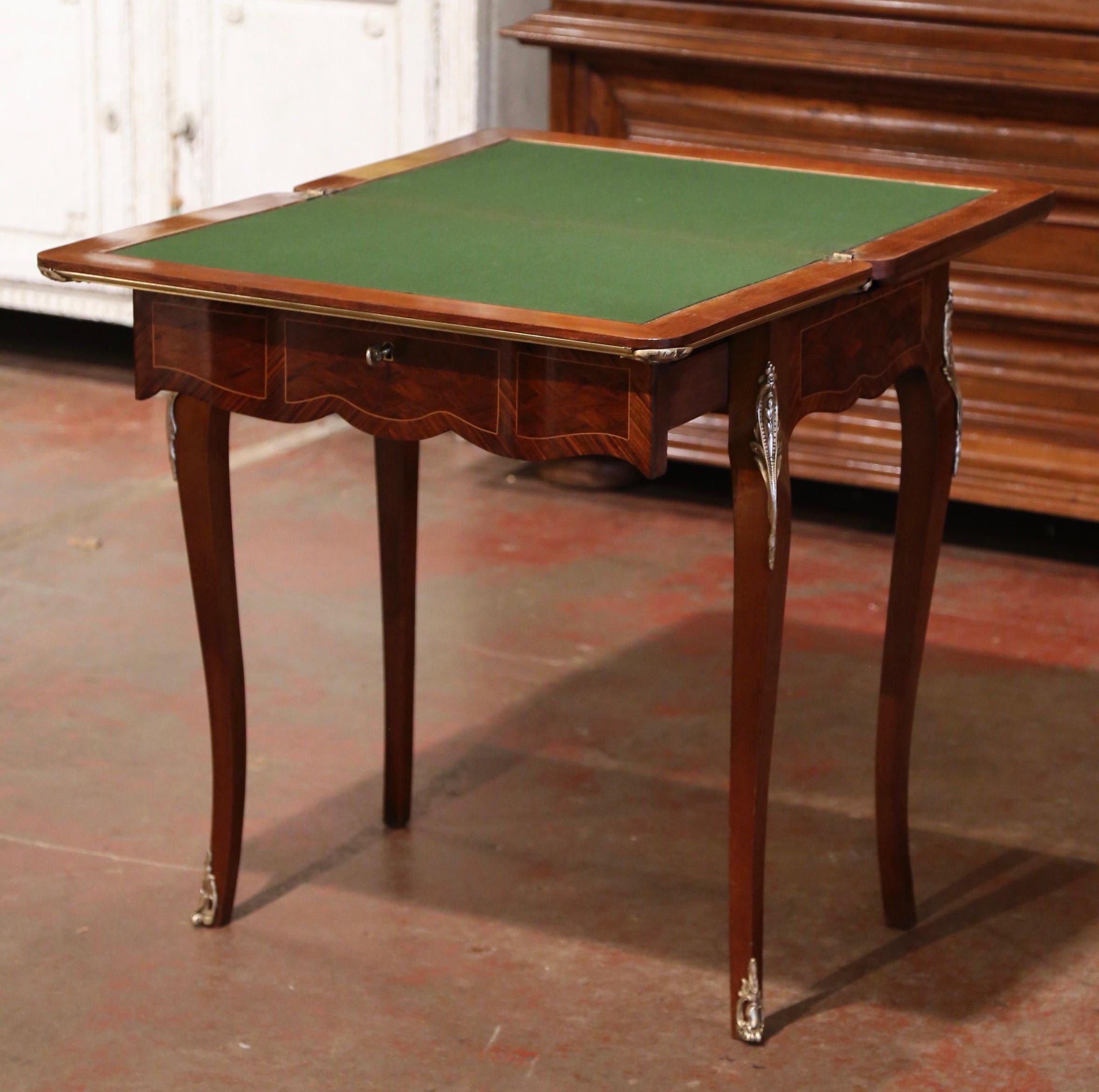 Hand-Crafted 19th Century French Louis XV Carved Rosewood and Felt Flip Top Game Table