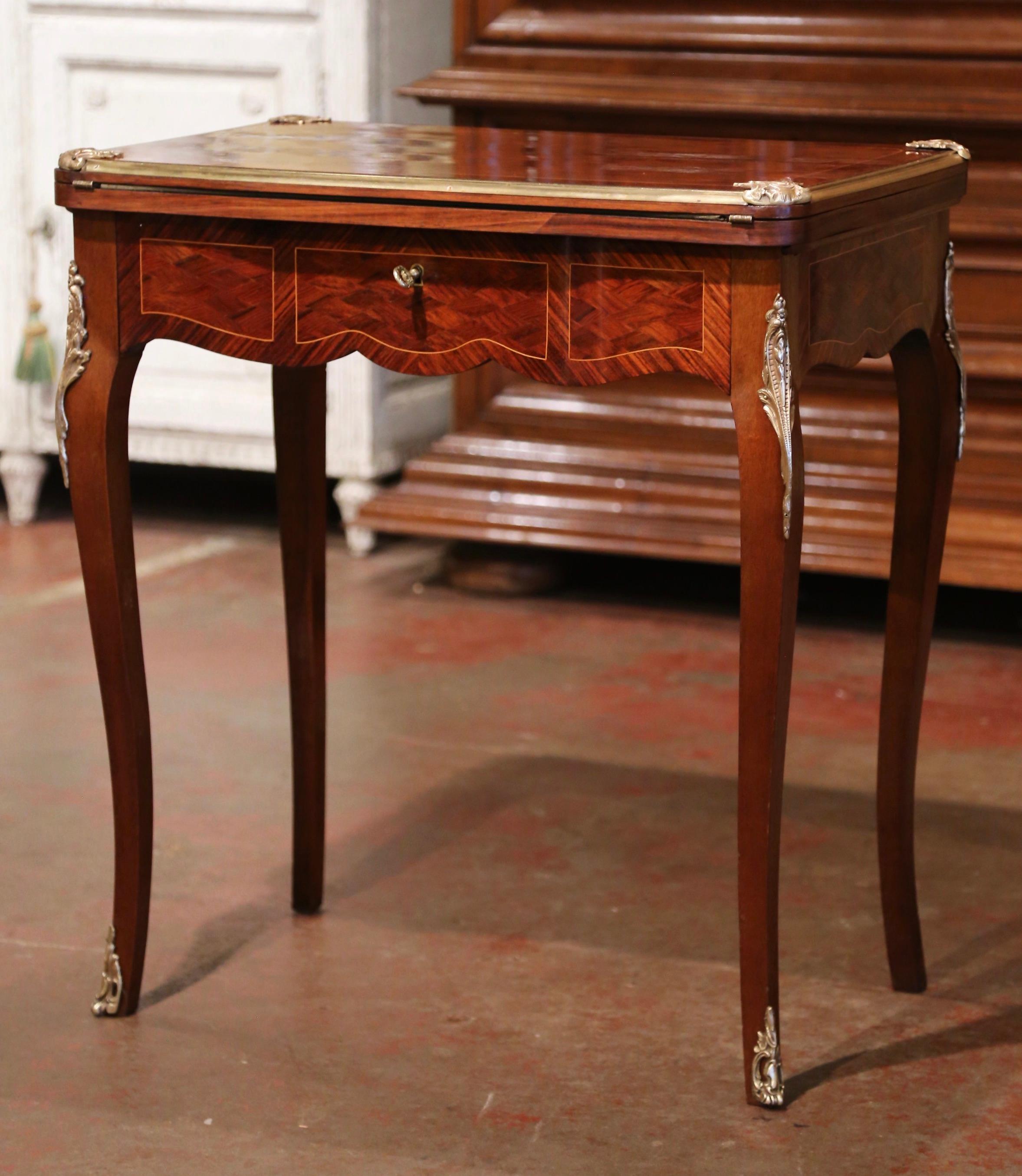 19th Century French Louis XV Carved Rosewood and Felt Flip Top Game Table In Excellent Condition In Dallas, TX