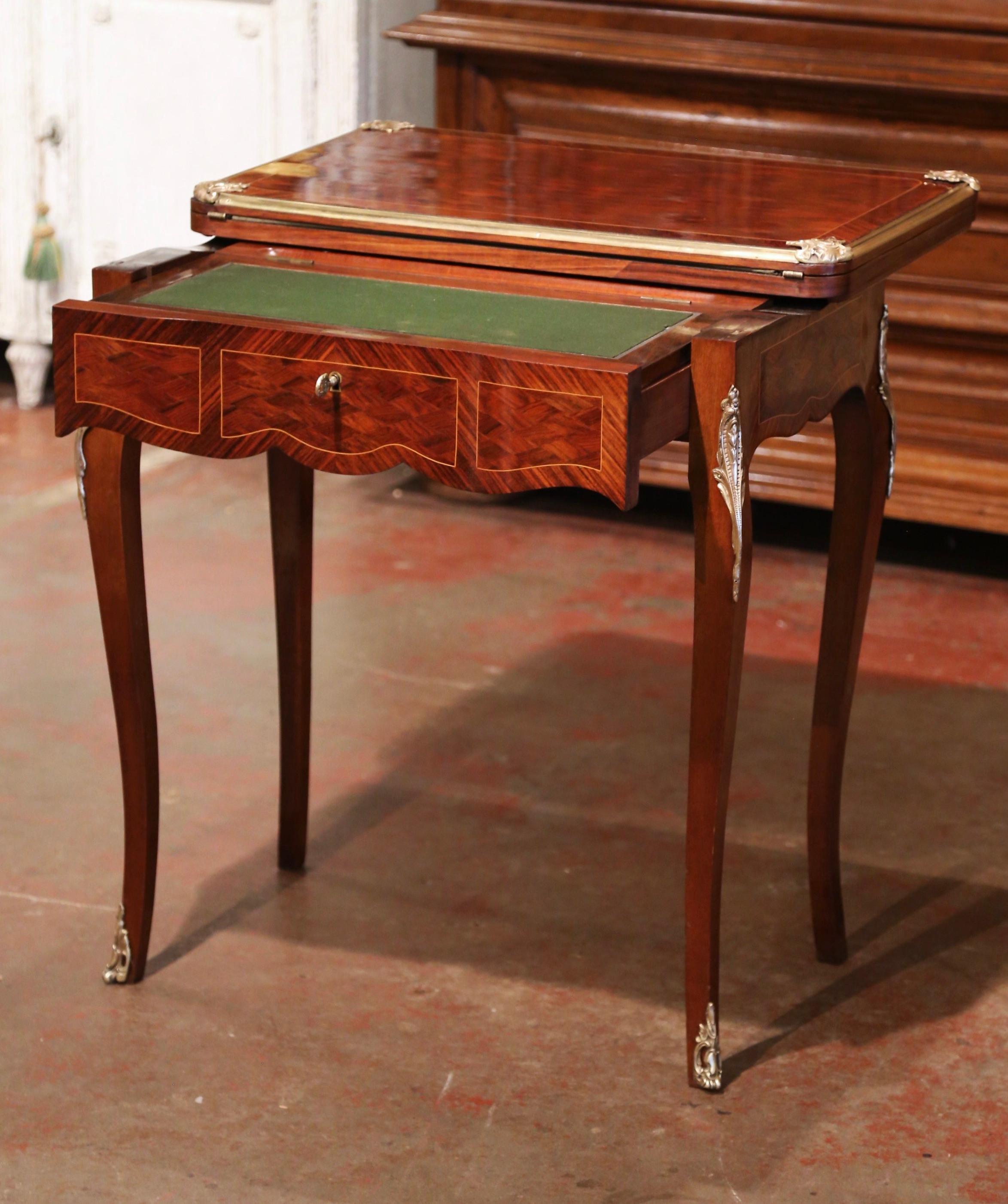 19th Century French Louis XV Carved Rosewood and Felt Flip Top Game Table 1
