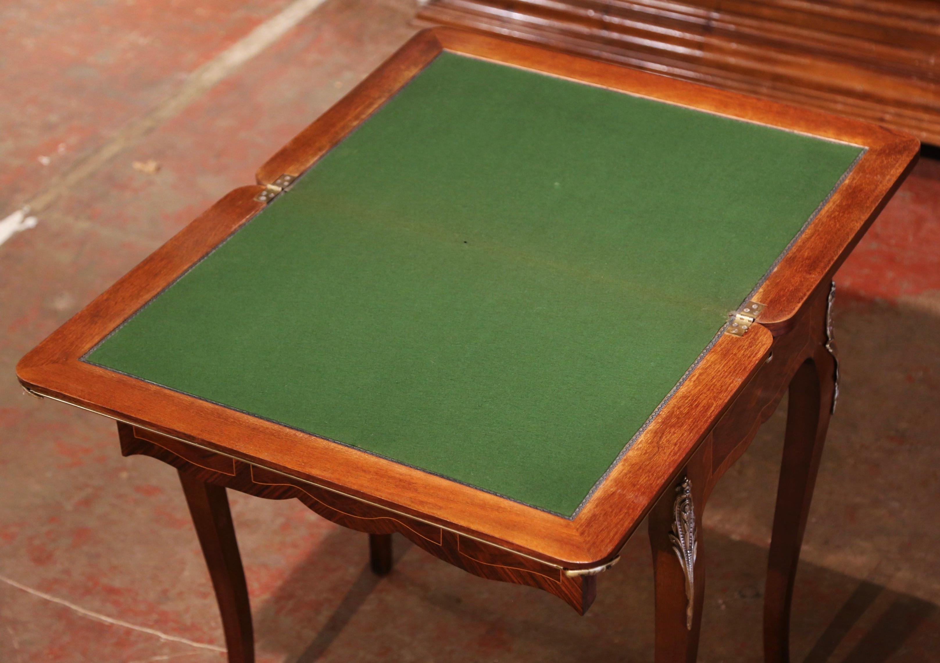 19th Century French Louis XV Carved Rosewood and Felt Flip Top Game Table 4