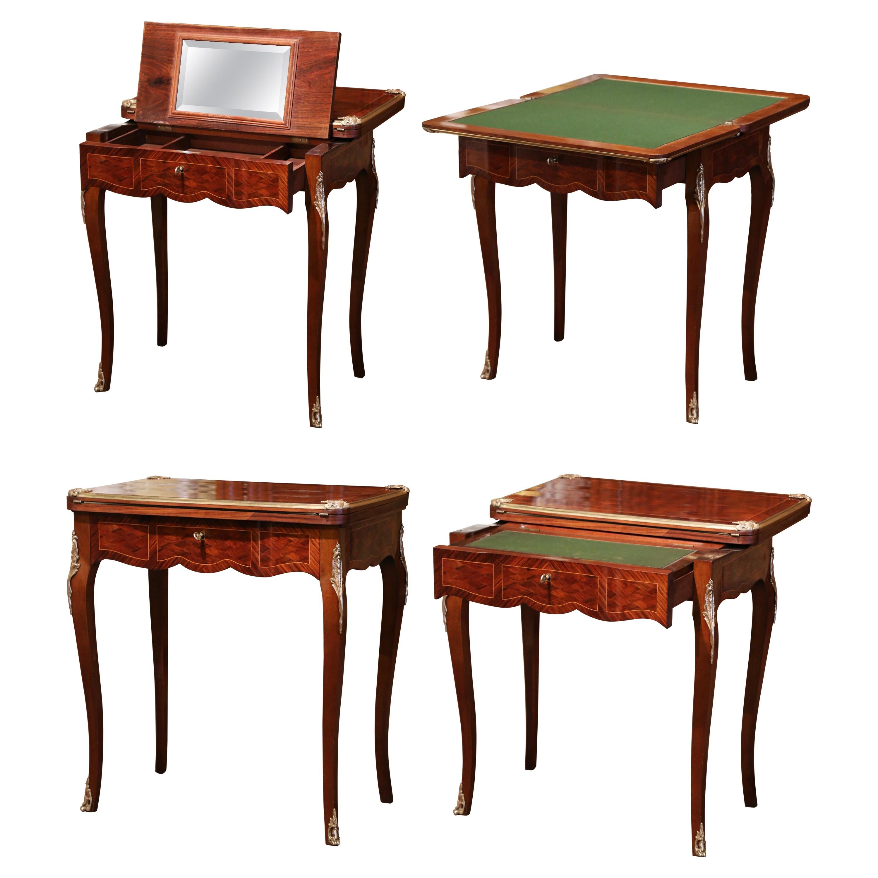 19th Century French Louis XV Carved Rosewood and Felt Flip Top Game Table