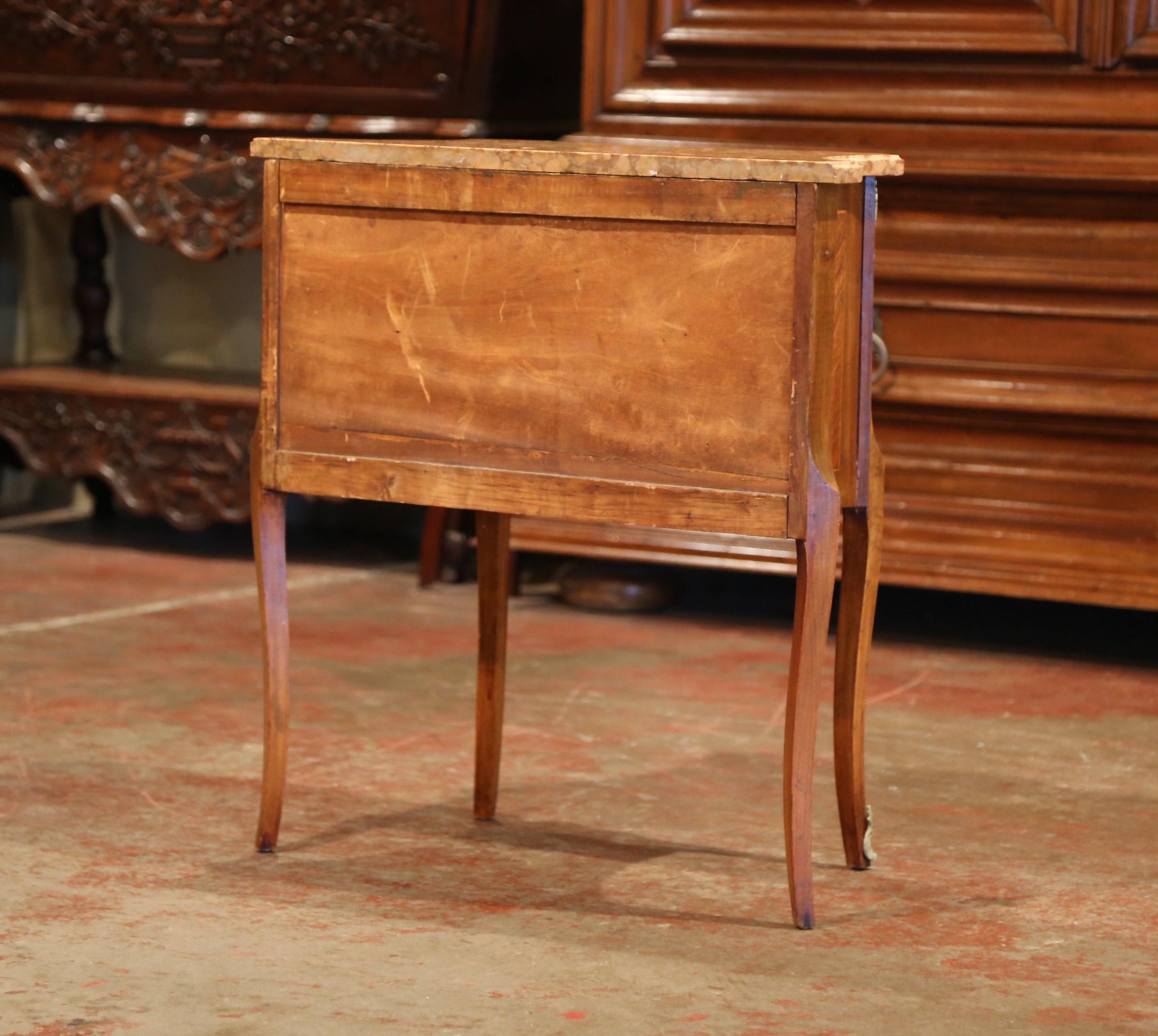 19th Century French Louis XV Carved Rosewood Inlay Commode with Beige Marble Top 5