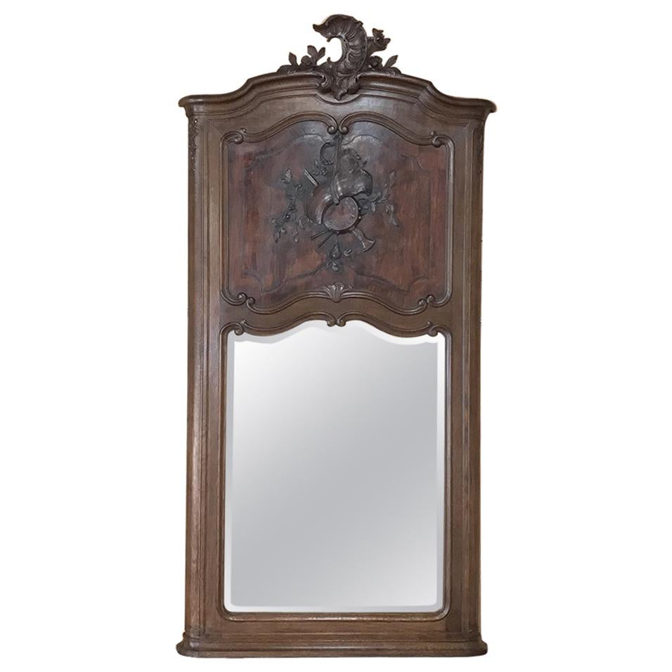 19th Century French Louis XV Carved Trumeau with Beveled Mirror
