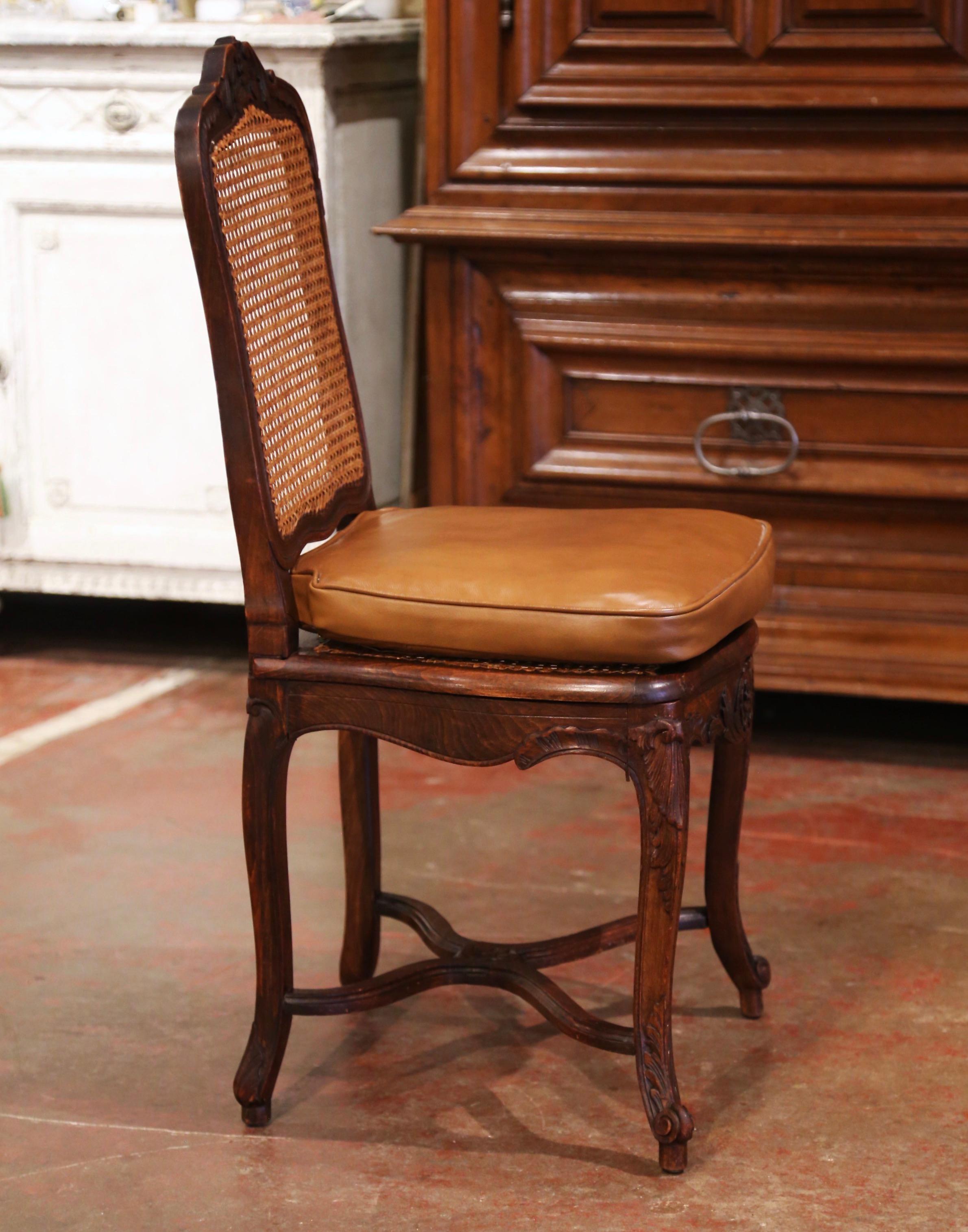 19th Century French Louis XV Carved Walnut and Cane Chairs, Set of Six 5