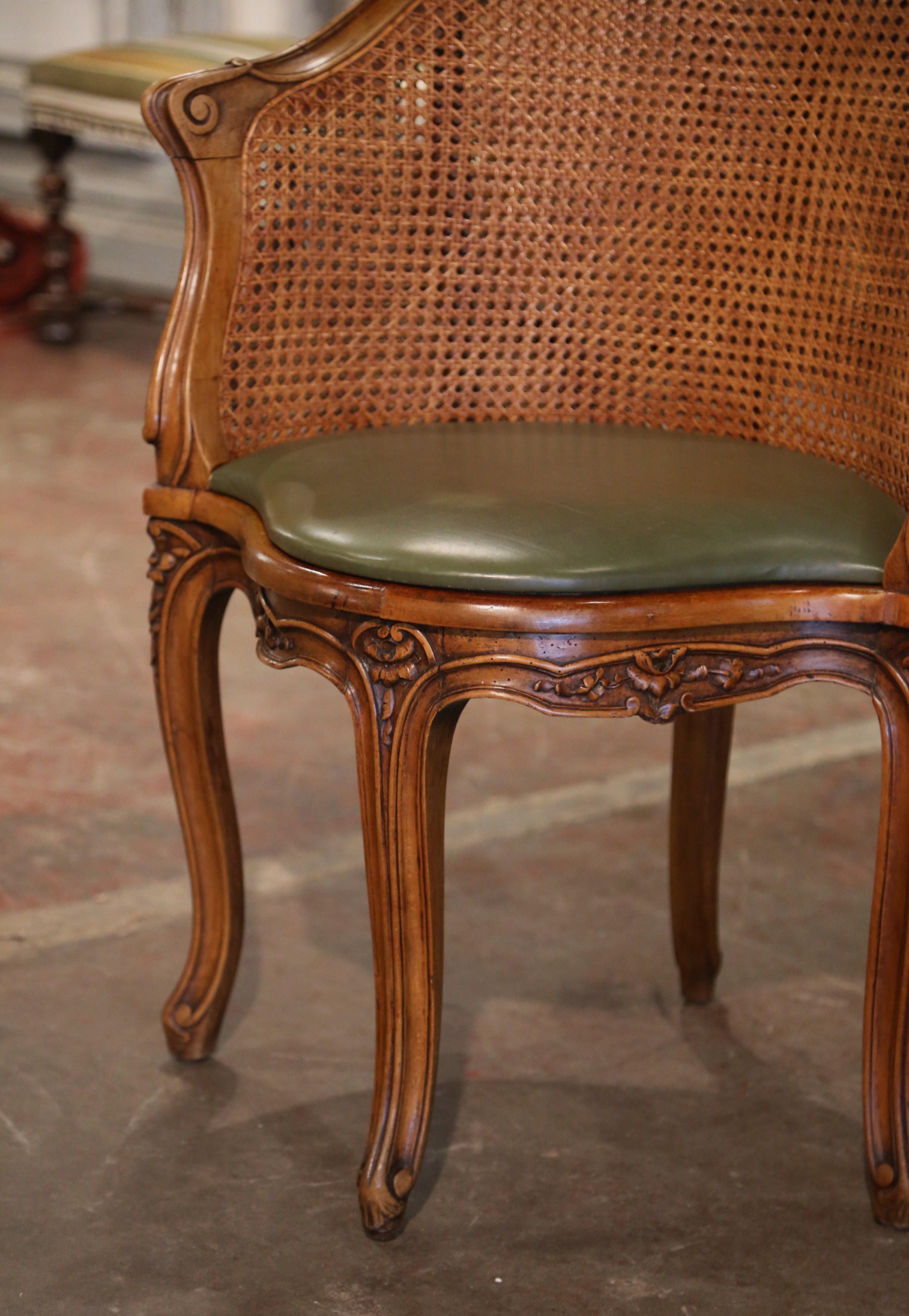 Hand-Carved 19th Century French Louis XV Carved Walnut and Cane Desk Armchair with Cushion