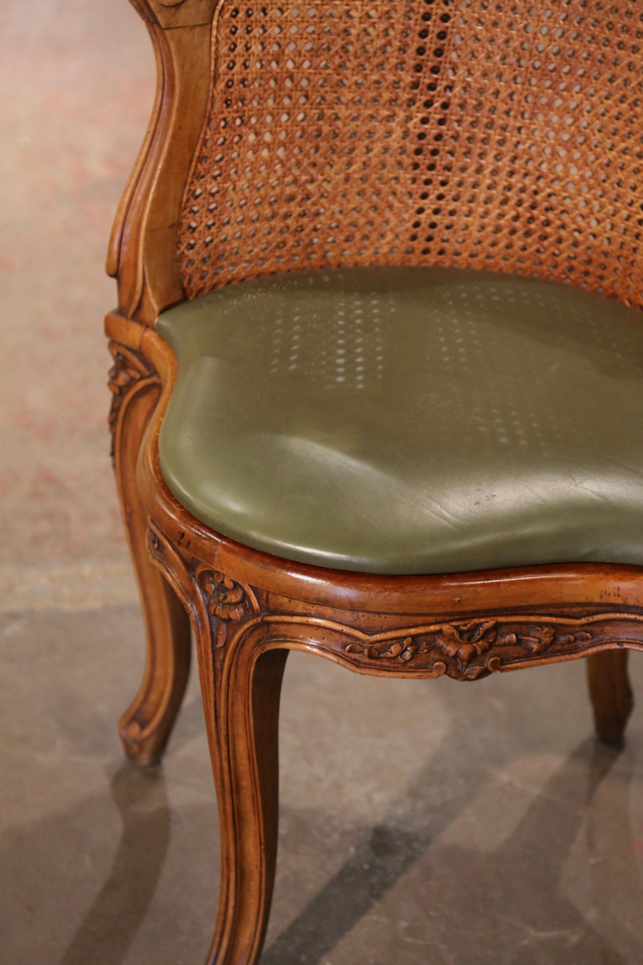 19th Century French Louis XV Carved Walnut and Cane Desk Armchair with Cushion 3