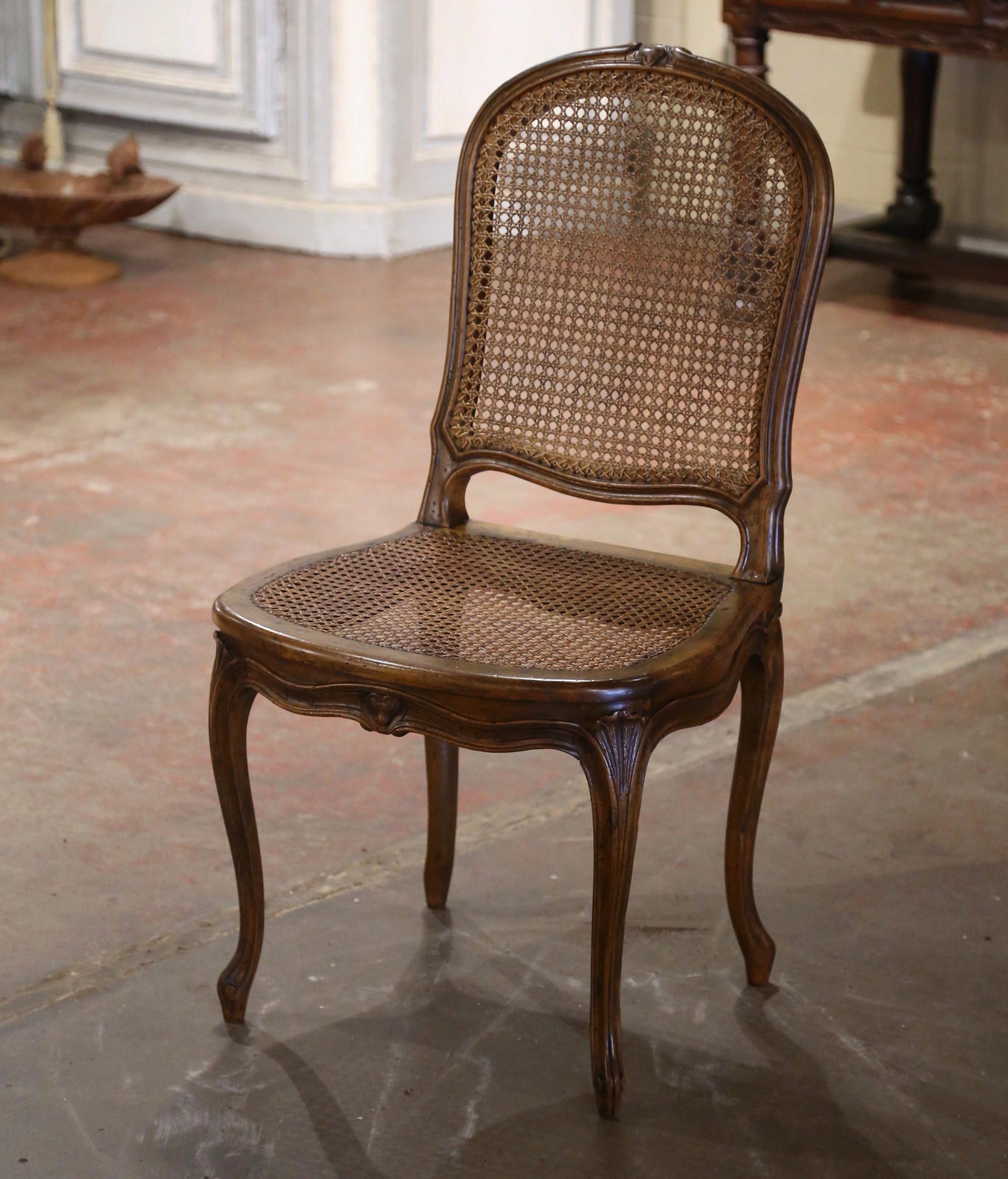 19th Century French Louis XV Carved Walnut and Cane Dining Chairs, Set of Six 8