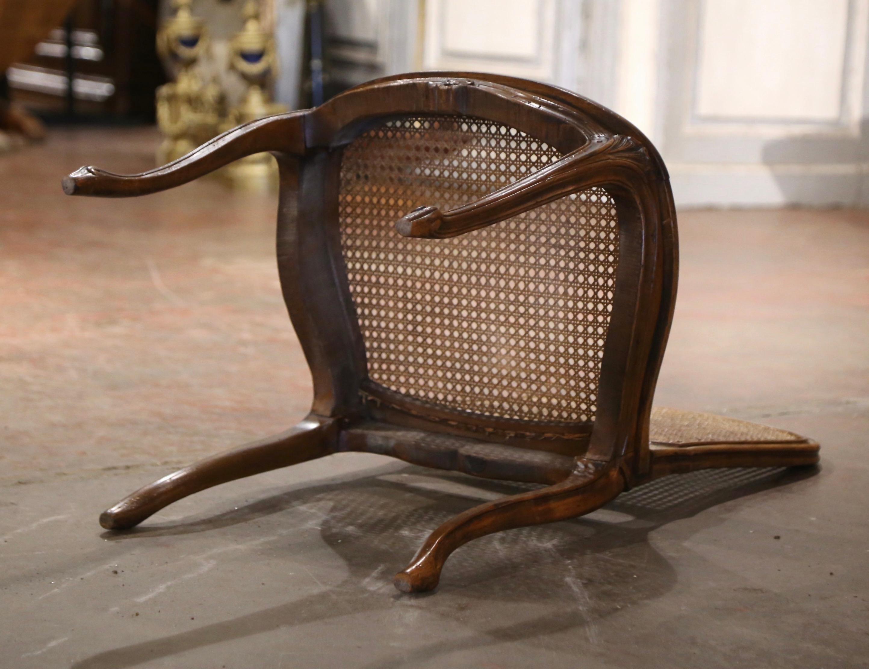 19th Century French Louis XV Carved Walnut and Cane Dining Chairs, Set of Six 11