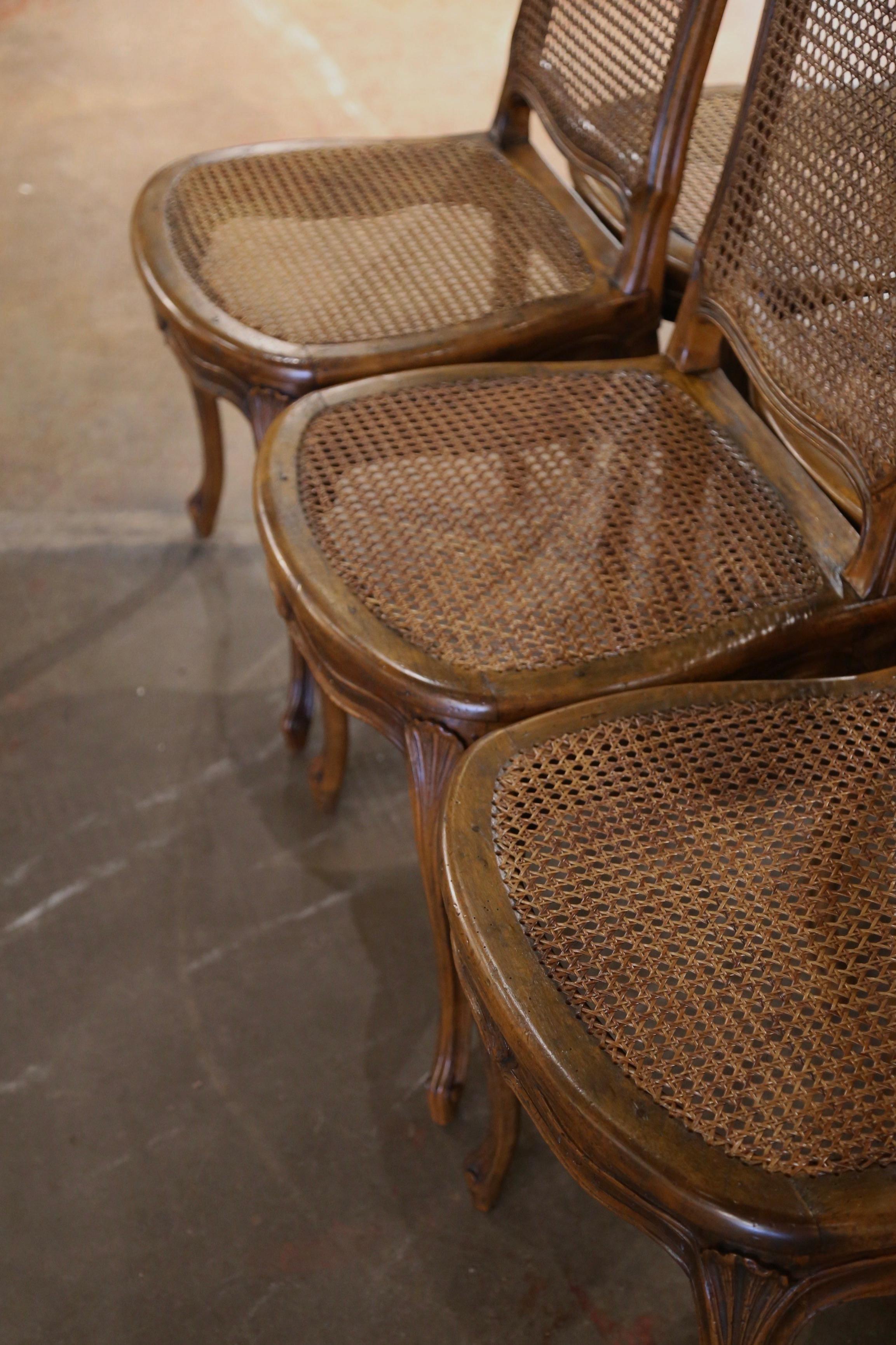 19th Century French Louis XV Carved Walnut and Cane Dining Chairs, Set of Six 2