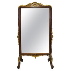 19th Century French Louis XV Carved Walnut and Gilt Free Standing Cheval Mirror