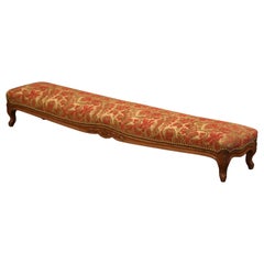 19th Century French Louis XV Carved Walnut and Velvet Footstool from Provence