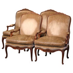 19th Century French Louis XV Carved Walnut Armchairs from Provence, Set of Four