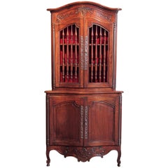 19th Century French Louis XV Carved Walnut Bombe Corner Cabinet from Provence