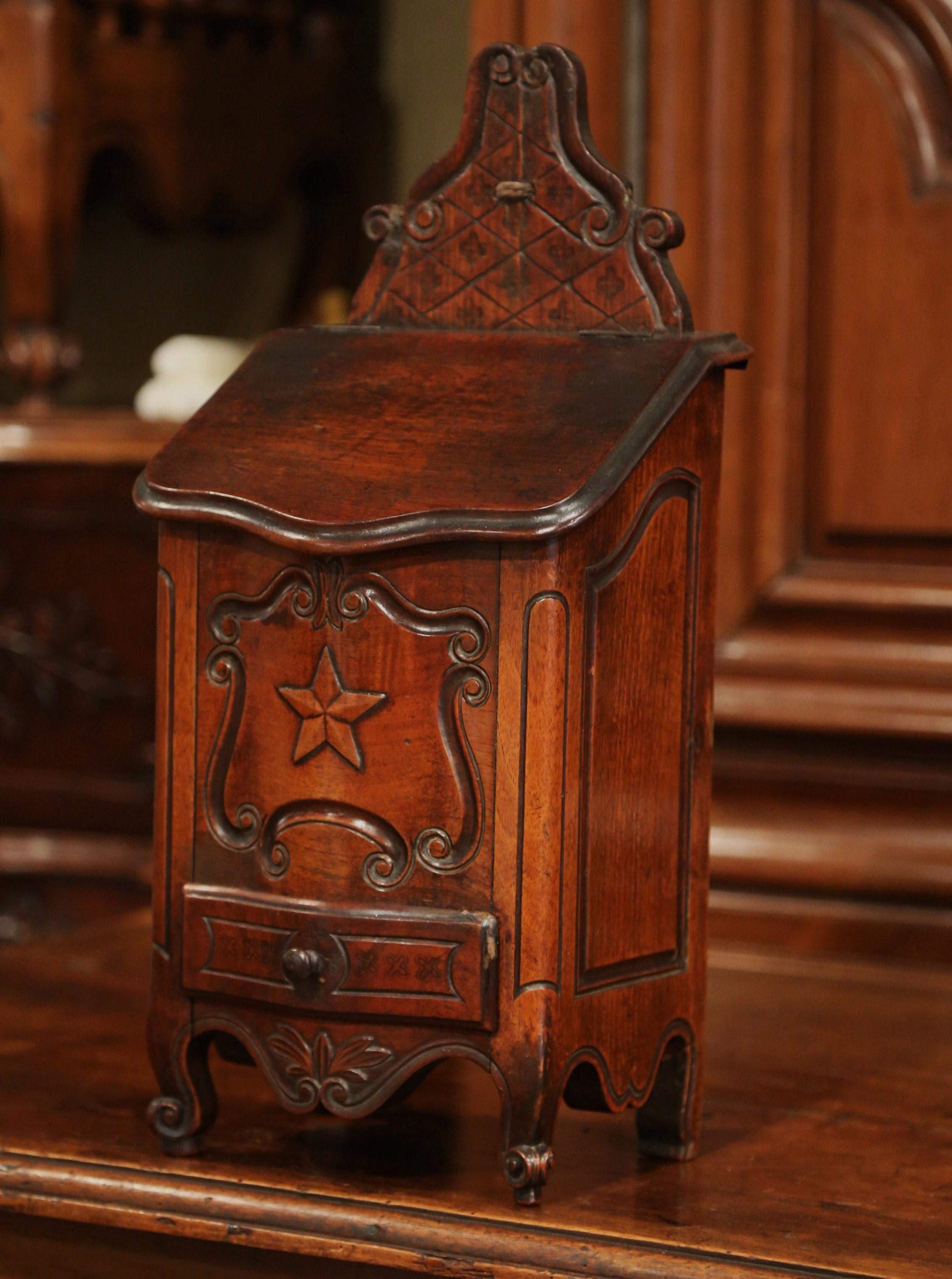 19th Century French Louis XV Carved Walnut Bombe Salt Box from Provence In Excellent Condition In Dallas, TX