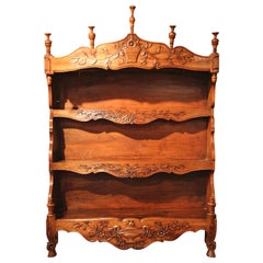 19th Century French Louis XV Carved Walnut Bombe Wall Shelf from Provence