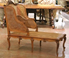 19th Century French Louis XV Carved Walnut Caned Chaise Lounge