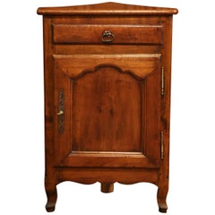 19th Century French Louis XV Carved Walnut Corner Cabinet with Drawer
