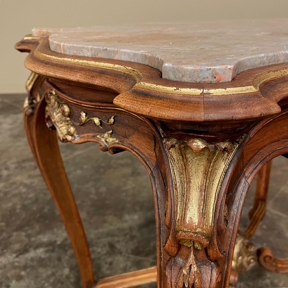 19th Century French Louis XV Carved Walnut Marble Top End Table For Sale 5