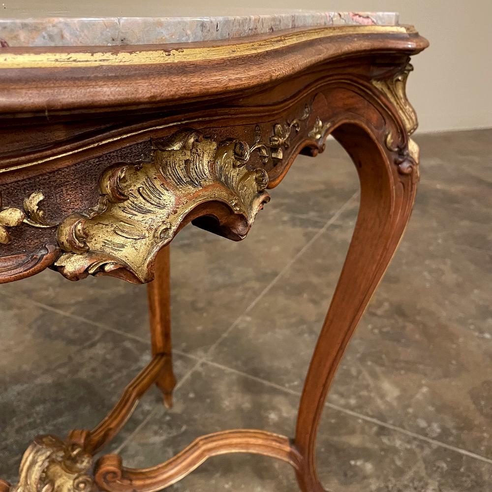 19th Century French Louis XV Carved Walnut Marble Top End Table For Sale 6