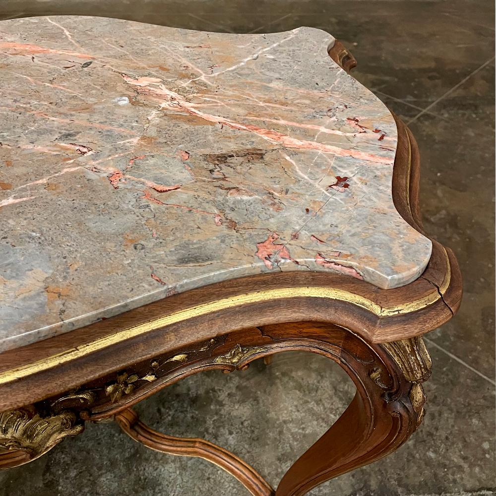 19th Century French Louis XV Carved Walnut Marble Top End Table For Sale 9