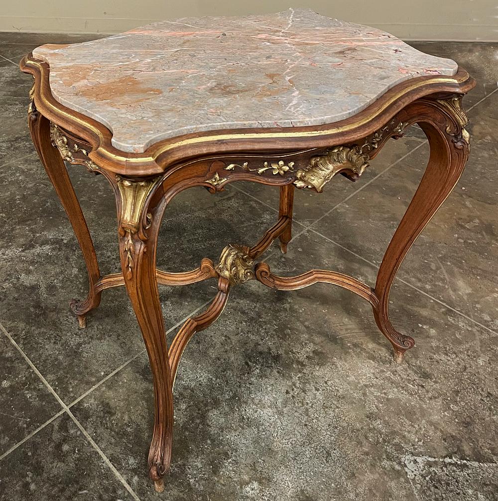 19th Century French Louis XV Carved Walnut Marble Top End Table For Sale 10