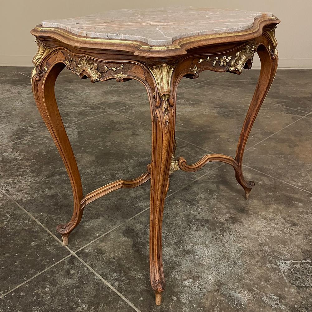 19th Century French Louis XV Carved Walnut Marble Top End Table In Good Condition For Sale In Dallas, TX