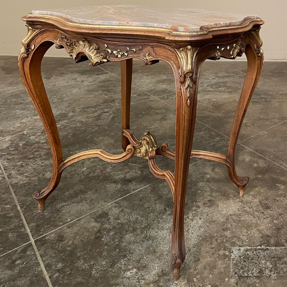 Late 19th Century 19th Century French Louis XV Carved Walnut Marble Top End Table For Sale