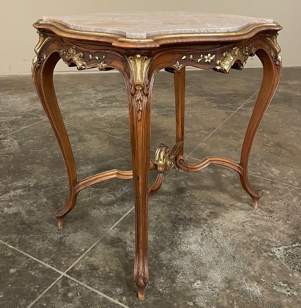 19th Century French Louis XV Carved Walnut Marble Top End Table For Sale 1