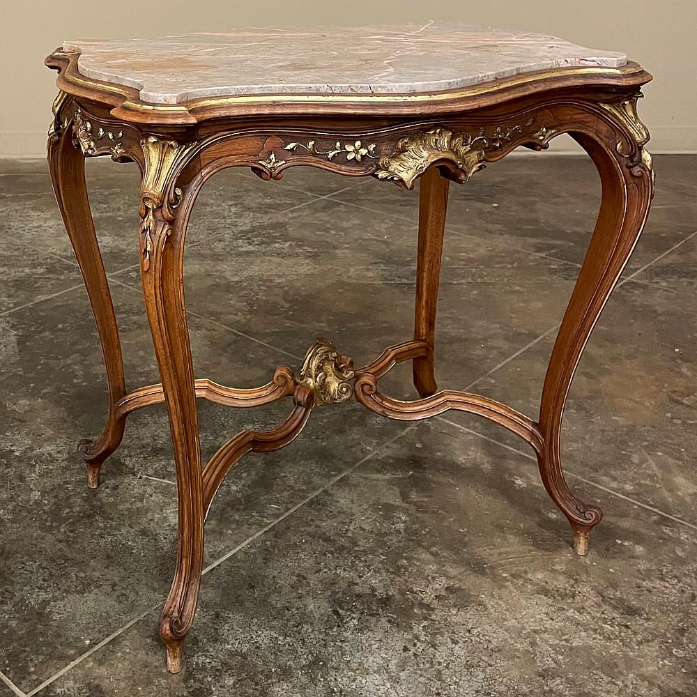 19th Century French Louis XV Carved Walnut Marble Top End Table For Sale 2