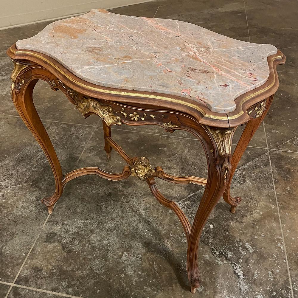 19th Century French Louis XV Carved Walnut Marble Top End Table For Sale 3