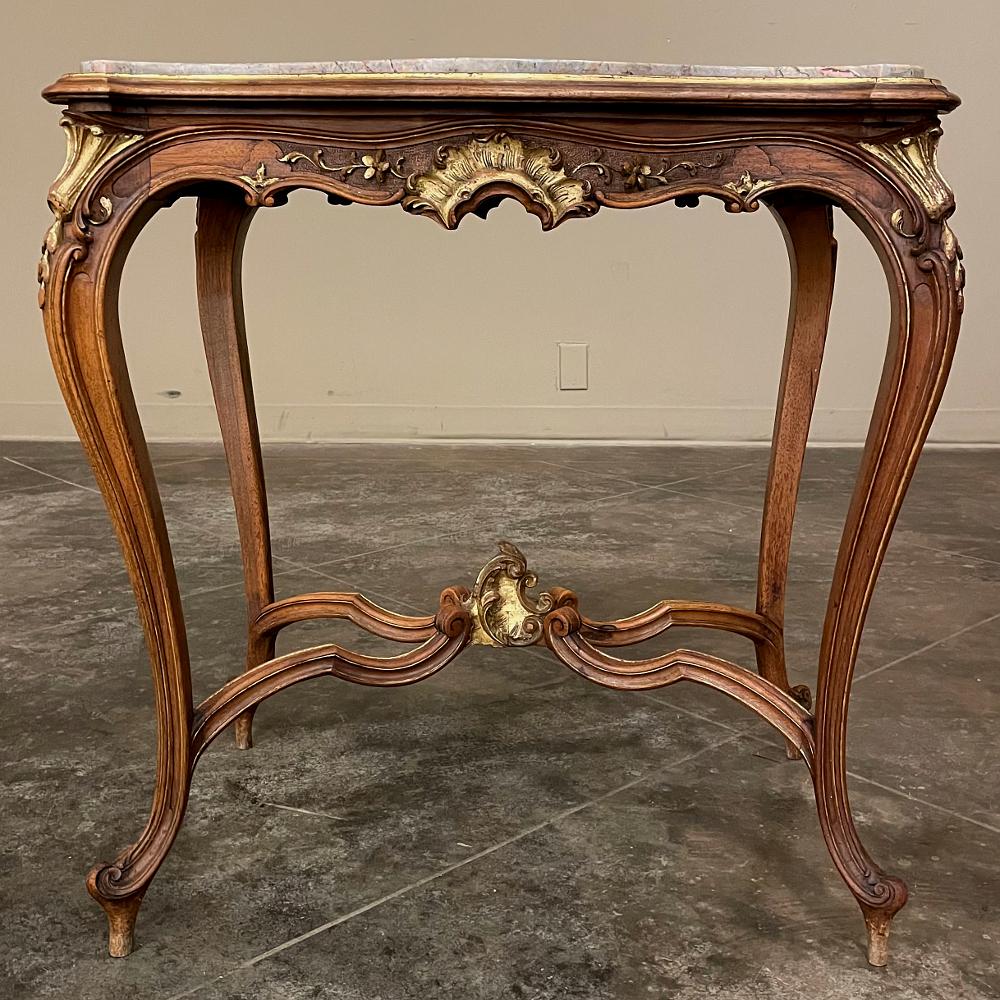19th Century French Louis XV Carved Walnut Marble Top End Table For Sale 4