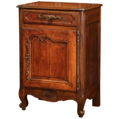 19th Century French Louis XV Carved Walnut One-Door Jelly Cabinet with Drawer