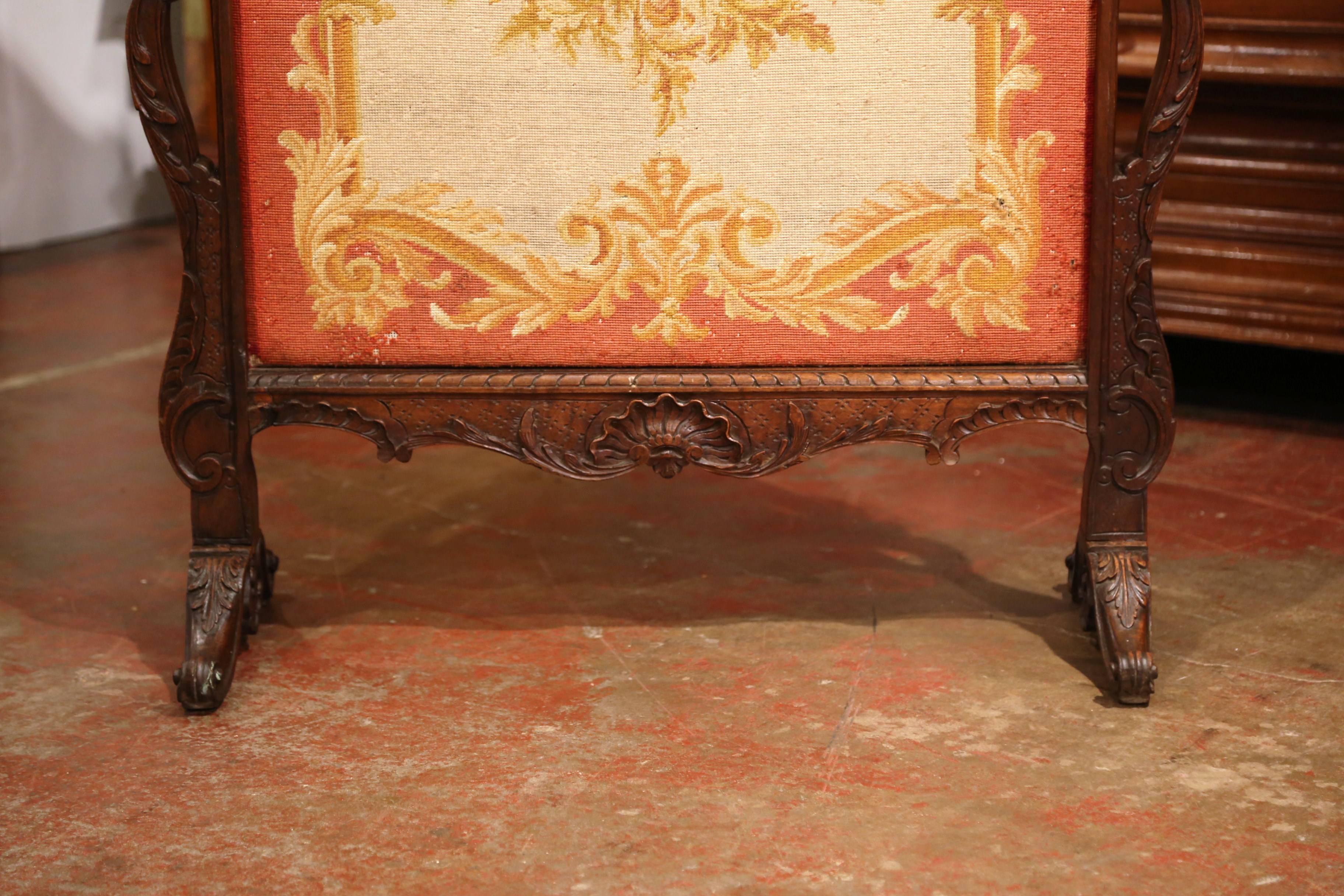 19th Century French Louis XV Carved Walnut Screen with Needlepoint Tapestry 2