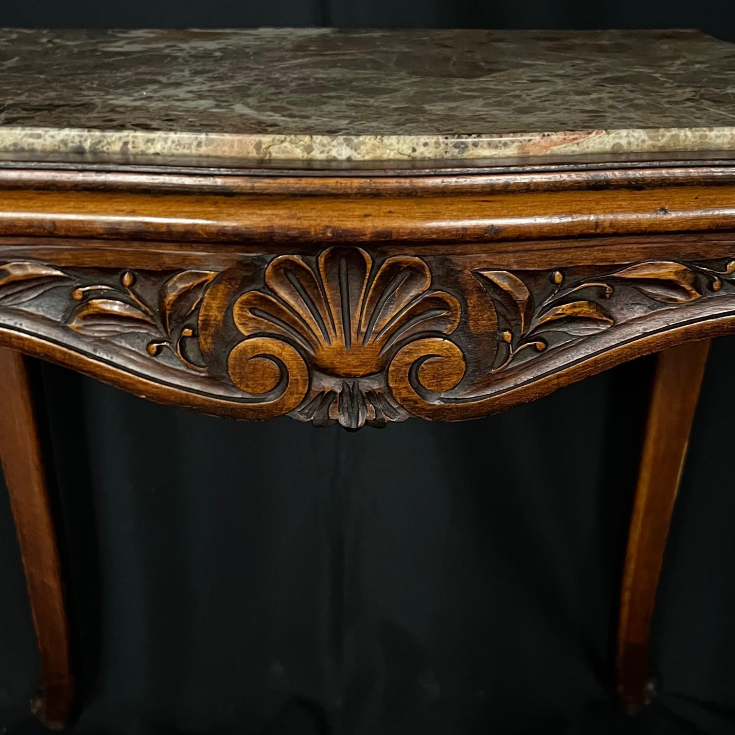 Marble 19th Century French Louis XV Carved Walnut Side Table