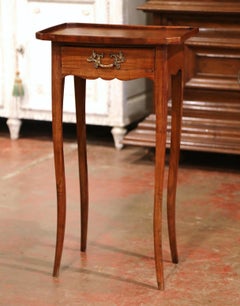 19th Century French Louis XV Carved Walnut Side Table with Drawer