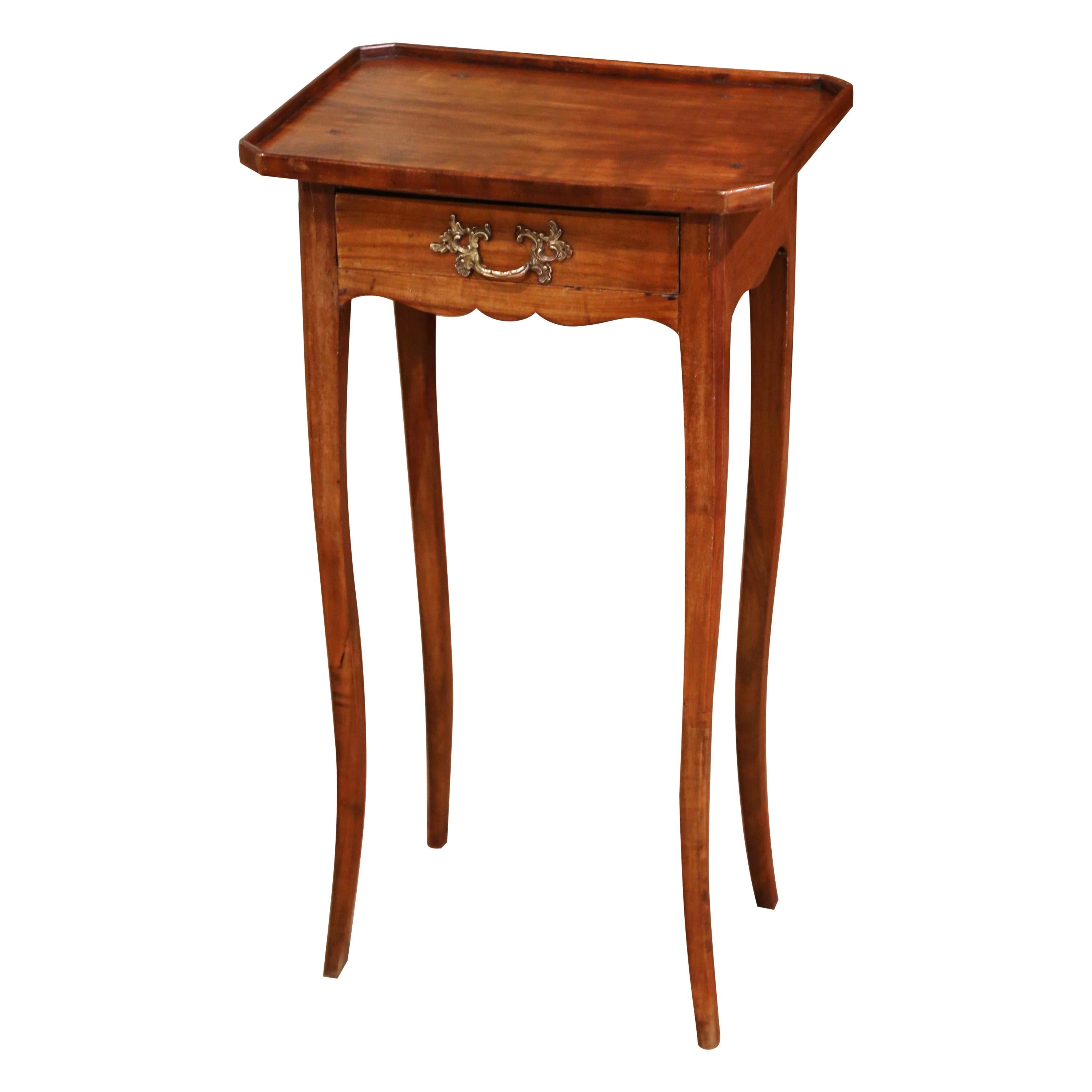 19th Century French Louis XV Carved Walnut Side Table with Drawer