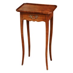 19th Century French Louis XV Carved Walnut Side Table with Drawer