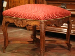 19th Century French Louis XV Carved Walnut Stool with Stretcher from Provence