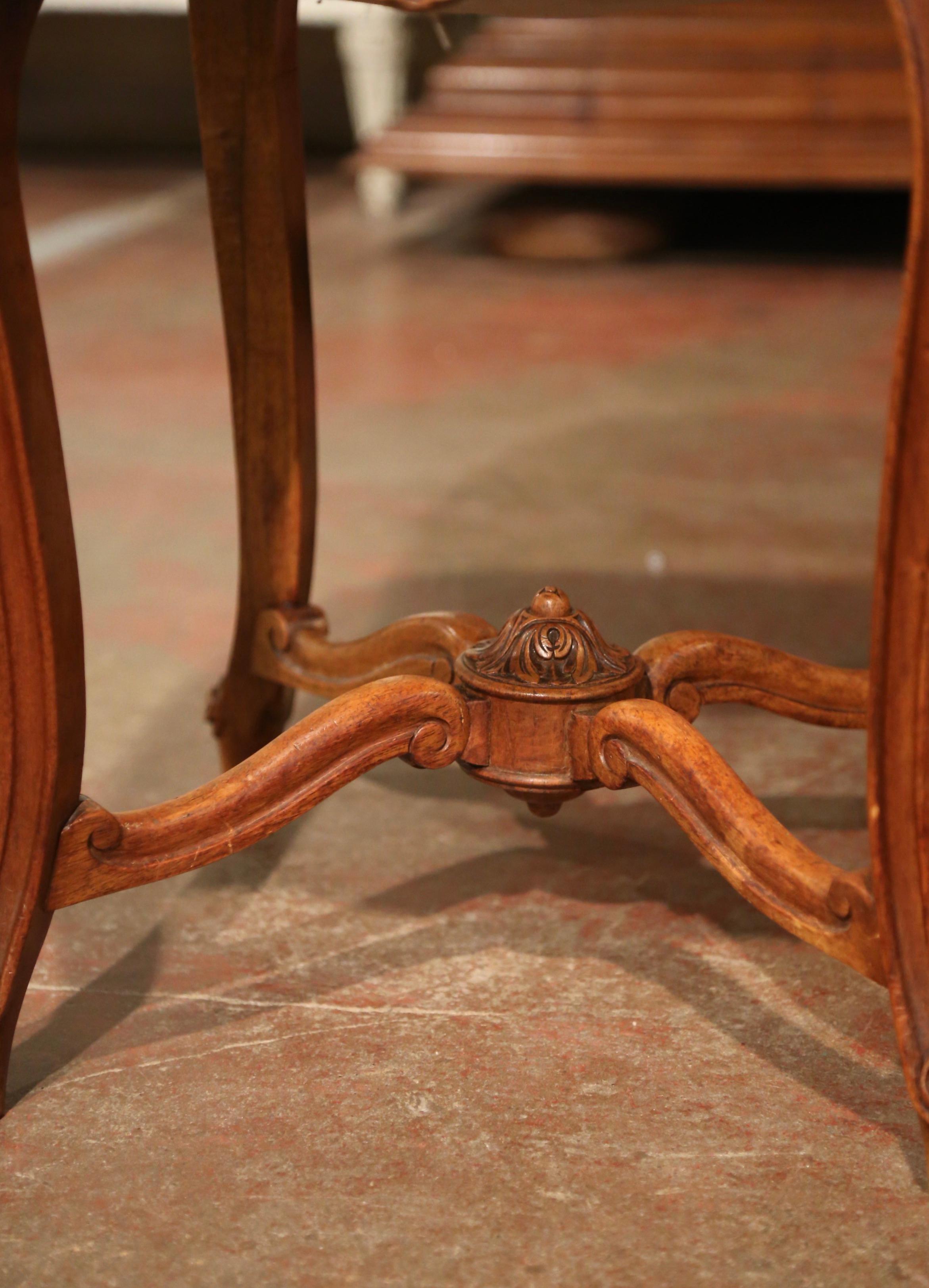 19th Century French Louis XV Carved Walnut Stool with Velvet from Provence In Excellent Condition For Sale In Dallas, TX