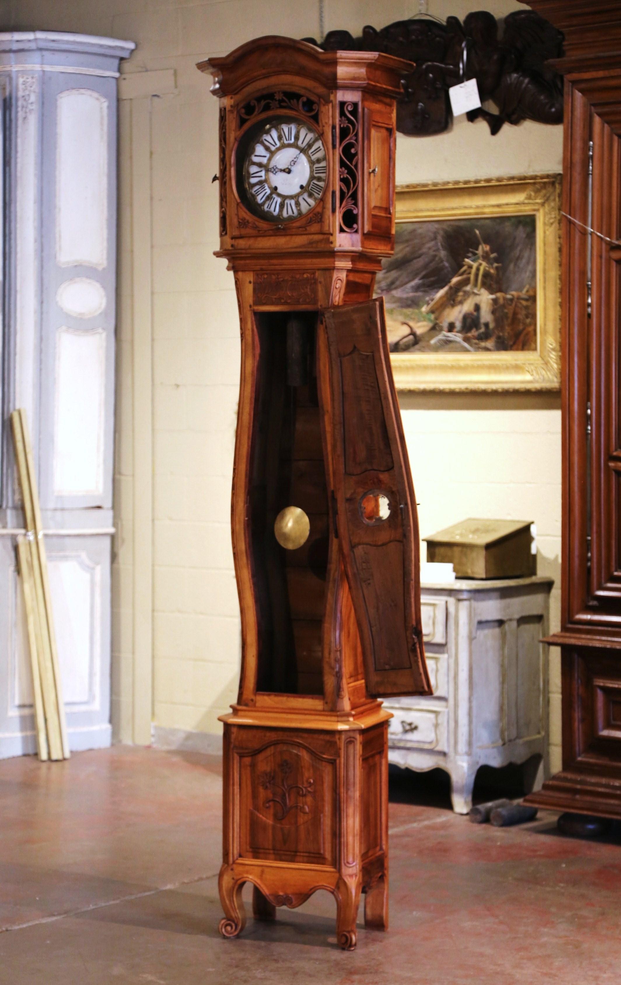 19th Century French Louis XV Carved Walnut Tall Case Clock from Provence 8