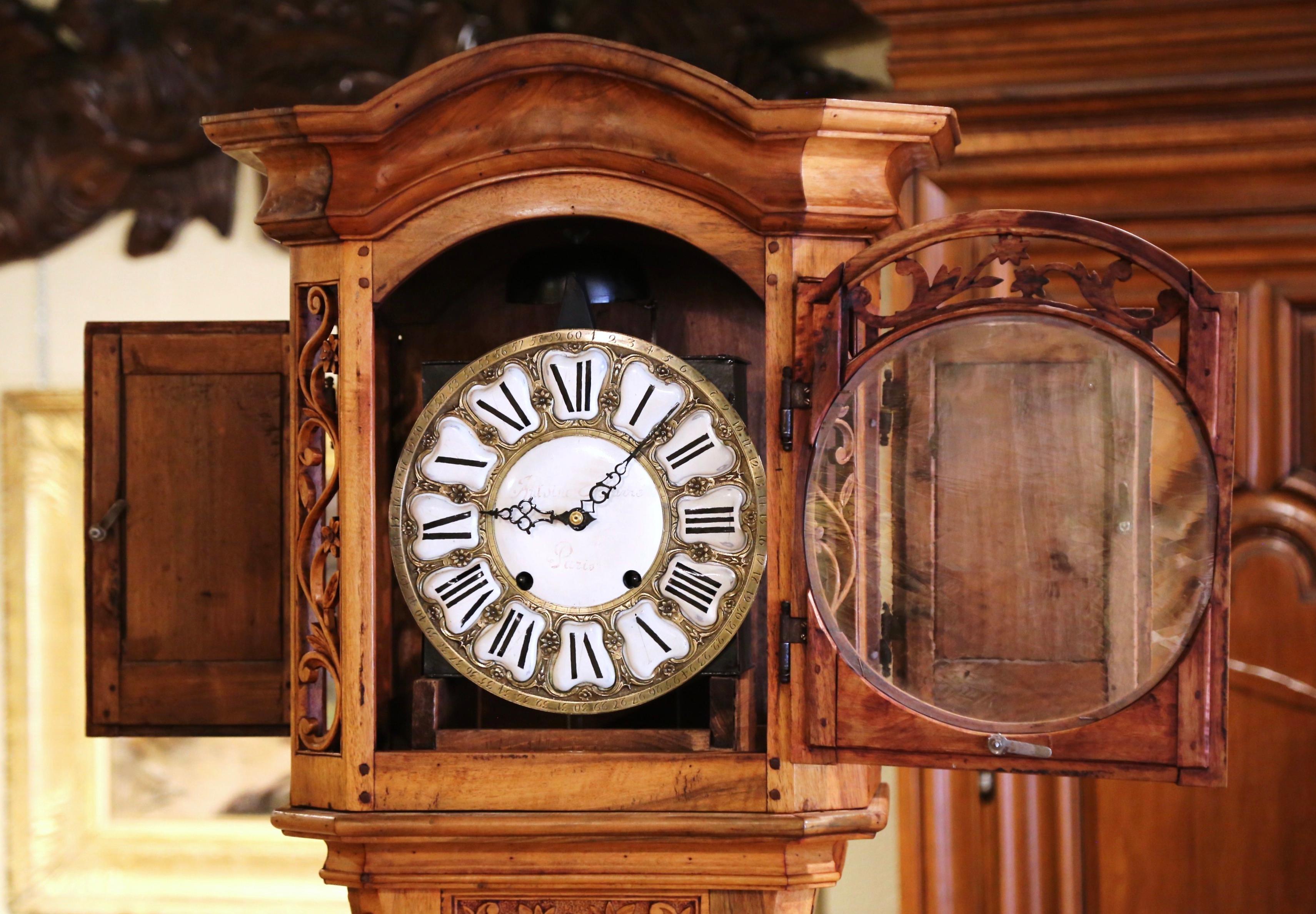 19th Century French Louis XV Carved Walnut Tall Case Clock from Provence 11