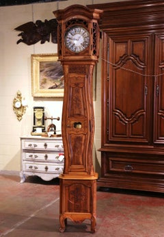 19th Century French Louis XV Carved Walnut Tall Case Clock from Provence